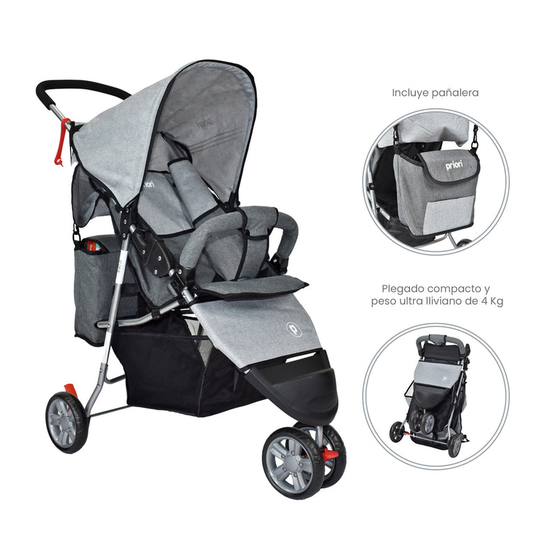 COCHE JOGGER + PAÑALERA MLN PRIORI GRIS