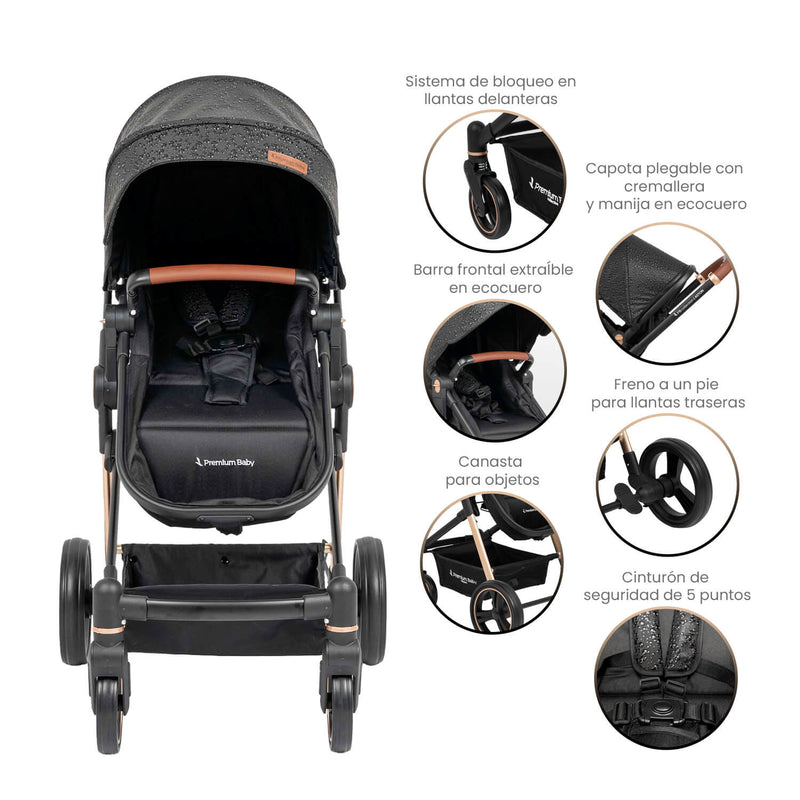 COCHE TIPO CUNA ASTON PREMIUM BABY NEGRO CAFE