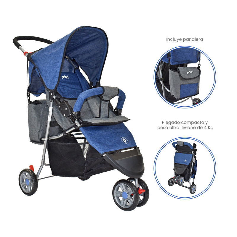 COCHE JOGGER + PAÑALERA MLN PRIORI AZUL