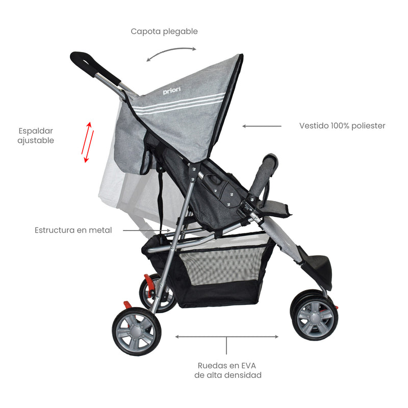 COCHE JOGGER + PAÑALERA MLN PRIORI GRIS