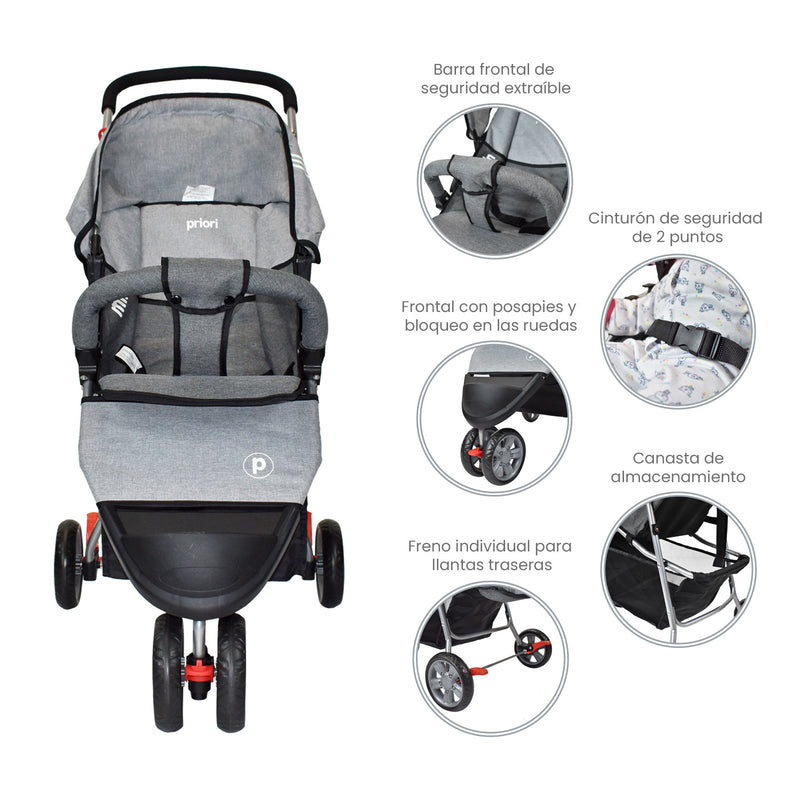 COCHE JOGGER + PAÑALERA MLN PRIORI GRIS