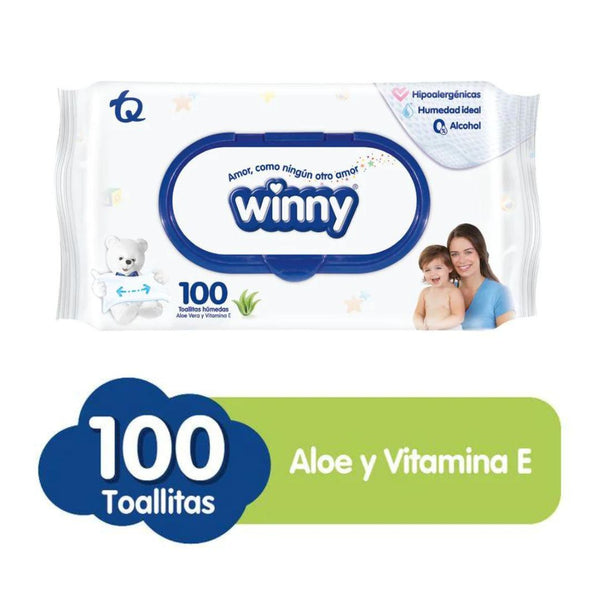 TOALLITAS HÚMEDAS ALOÉ VERA Y VITAMINA E X100 UND WINNY