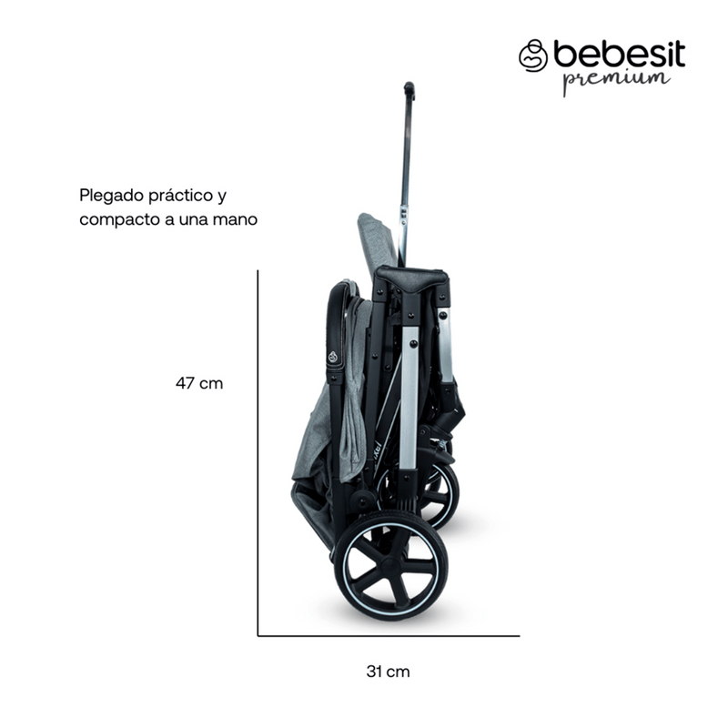 COCHE TRAVEL SYSTEM COMPACTO PIXEL JTS602 BEBESIT GRIS -