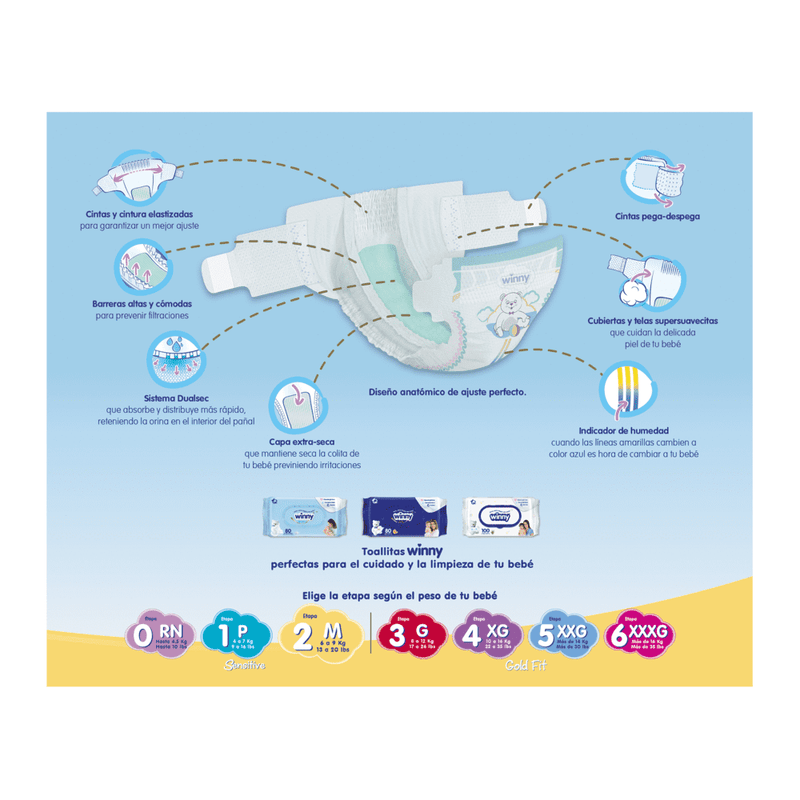 PAÑALES WINNY SENSITIVE ETAPA 2 X70 UND + TOALLITAS HÚMEDAS X20 UND