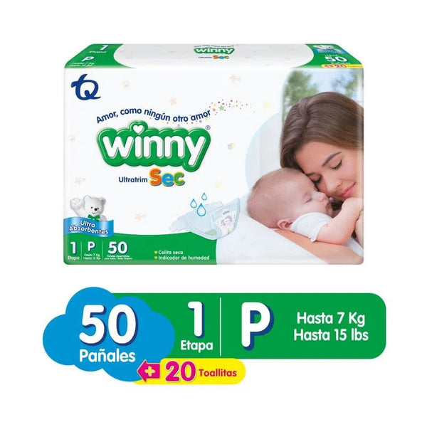 PAÑALES WINNY SEC ETAPA 1 X 50 +TOALLITAS X20 ALOE