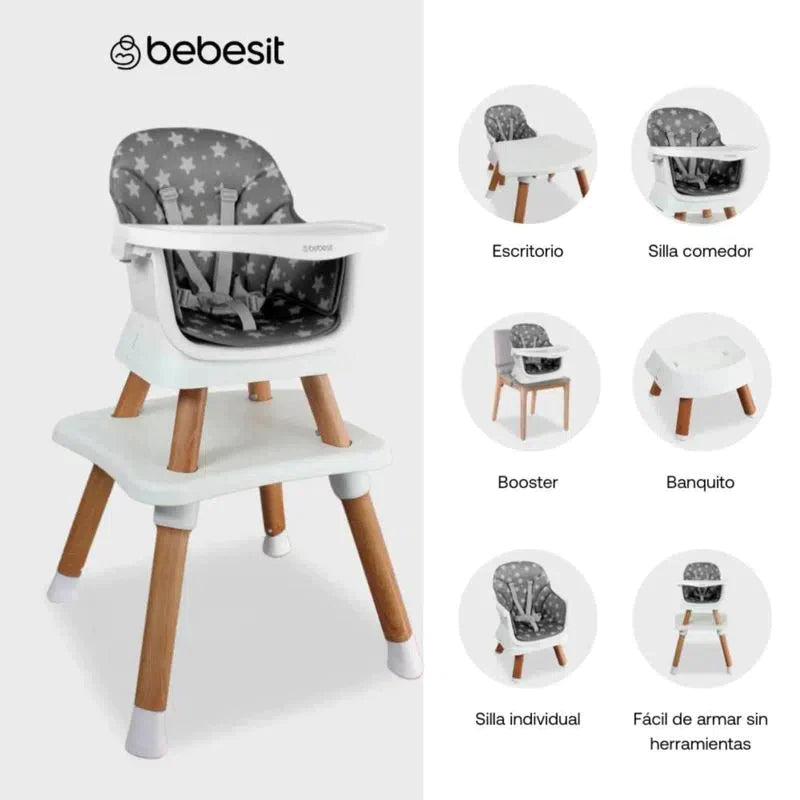 SILLA COMEDOR BABY ELITE DINNER 5 EN 1 1077 BEBESIT GRIS-