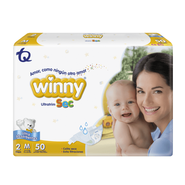 PAÑALES WINNY ULTRATRIM SEC ETAPA 2 X50 UND +TOALLITAS HÚMEDAS ALOE X10 UND