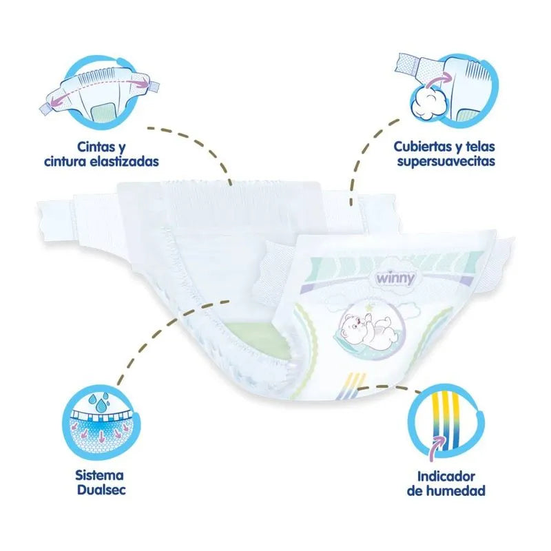 PAÑALES WINNY SENSITIVE ETAPA 1 X30 UND + GRATIS TOALLITAS HÚMEDAS RECIÉN NACIDO X20 UND