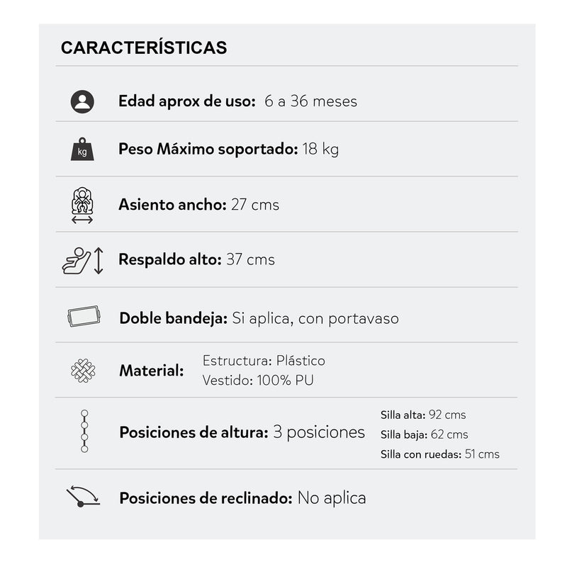 SILLA COMEDOR ZOE HAPPY BABY GRIS-