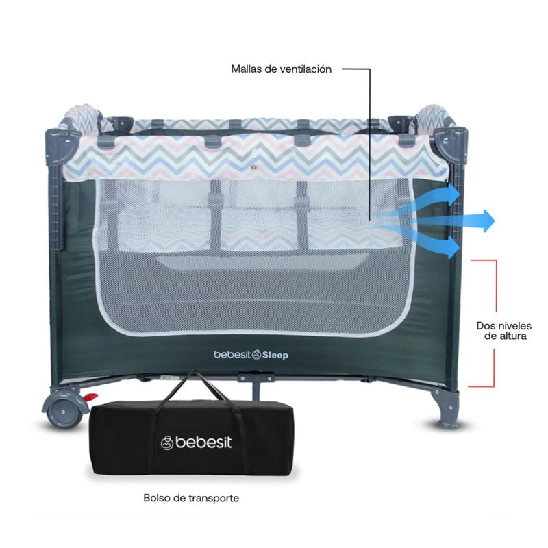 CUNA CORRAL SLEEP ZK005 3 EN 1: COLECHO, CUNA Y CORRAL PARA BEBÉS DE 0 A 3 AÑOS- ROSADO-