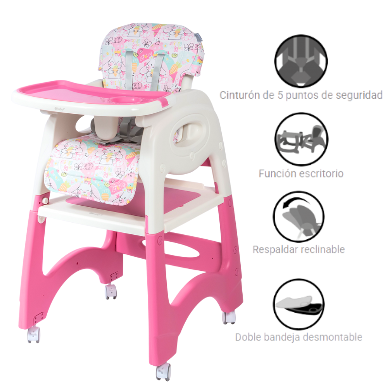 SILLA DE COMER LARA -EB645-1 ROSADO CONEJOS EBABY