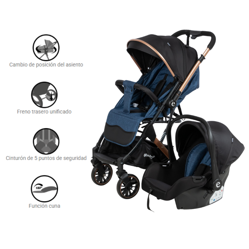 Coche Maleta Reversible + portabebe SPARROW - EB170 Azul ebaby