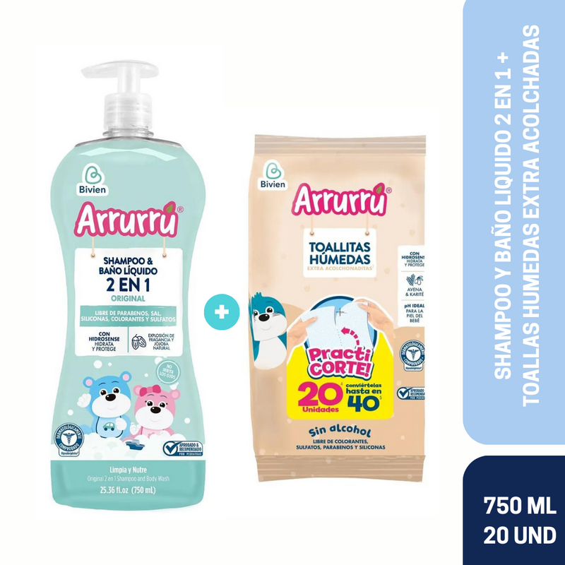 SHAMPOO BAÑO LIQUIDO ORIGINAL X750ML + GRATIS TOALLITAS HÚMEDAS X20 UND AAB330 ARRURRÚ