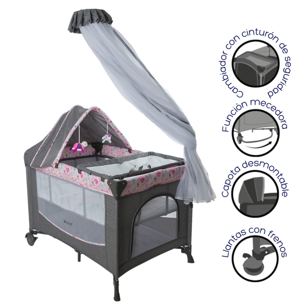 CUNA COLECHO DACORA EB750-1 ONE HAND EBABY GRIS - ROSADO