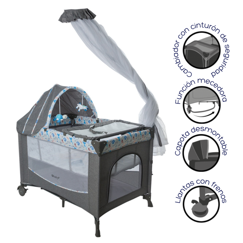 CUNA COLECHO DACORA EB750-1 ONE HAND EBABY GRIS - AZUL