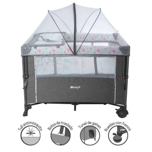 CUNA CORRAL COLECHO NALA EB751-1 OH EBABY GRIS - ROSADO