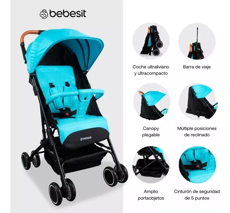 COCHE COMPACTO MALETA BIT JC207 - AZUL BEBESIT