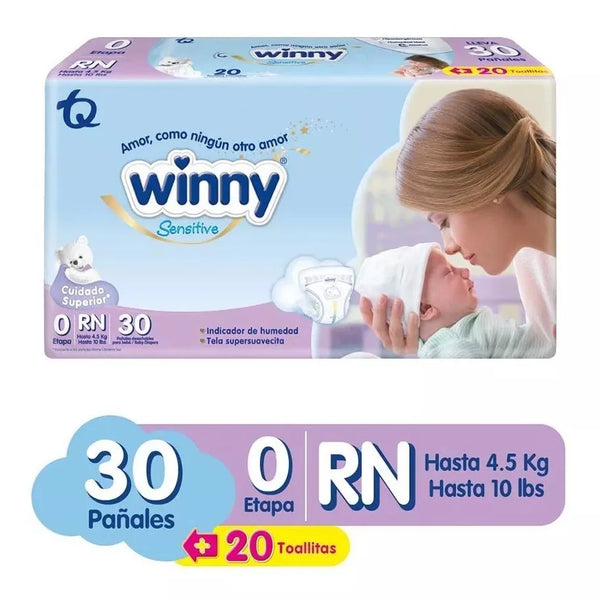 PAÑAL SENSITIVE ETAPA 0 X30 UND + GRATIS 20 TOALLITAS HÚMEDAS WINNY