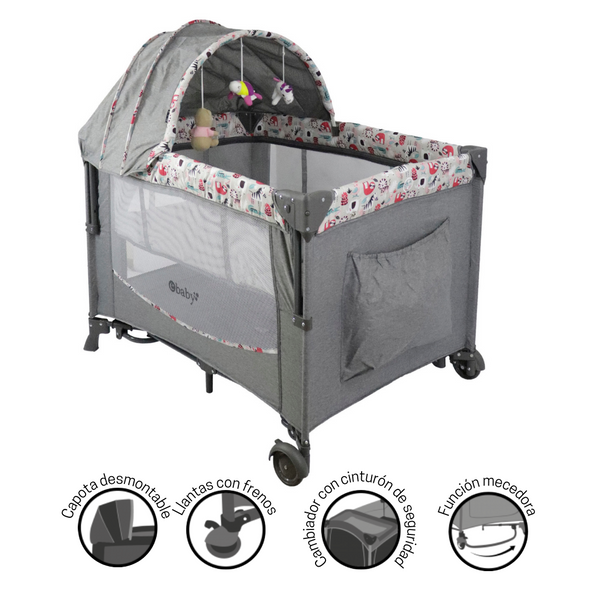 Cuna Corral Dacora Eb750 Ebaby Gris-Rosado