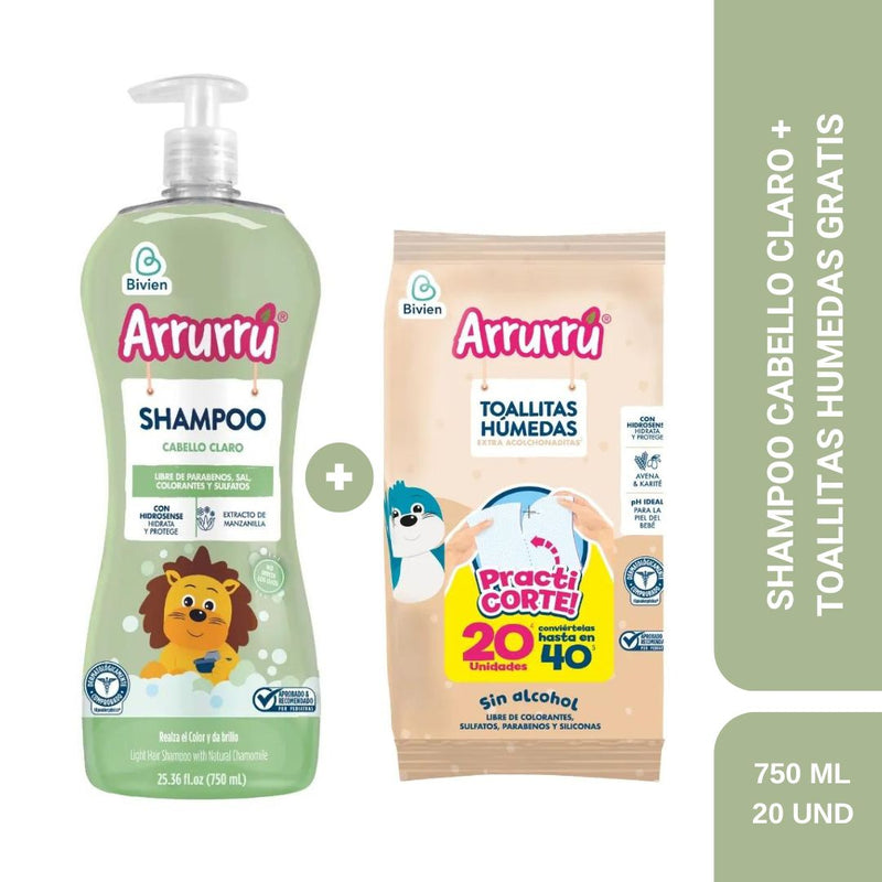 SHAMPOO CABELLO CLARO X750 ML + GRATIS TOALLITAS HÚMEDAS AVENA X20 UND AAB298 ARRURRÚ