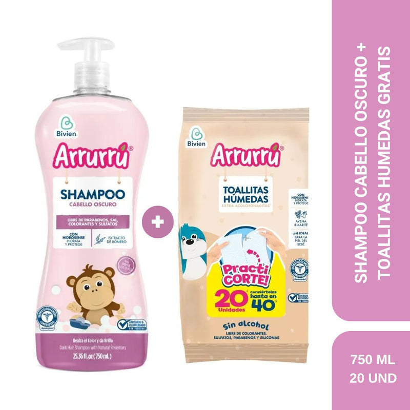 SHAMPOO CABELLO OSCURO X750 ML + GRATIS TOALLITAS HÚMEDAS AVENA X20 UND AAB297 ARRURRÚ