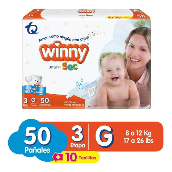 WINNY ULTRATRIM SEC ETAPA 3 X50 UND + GRATIS 10 UND DE TOALLITAS HÚMEDAS