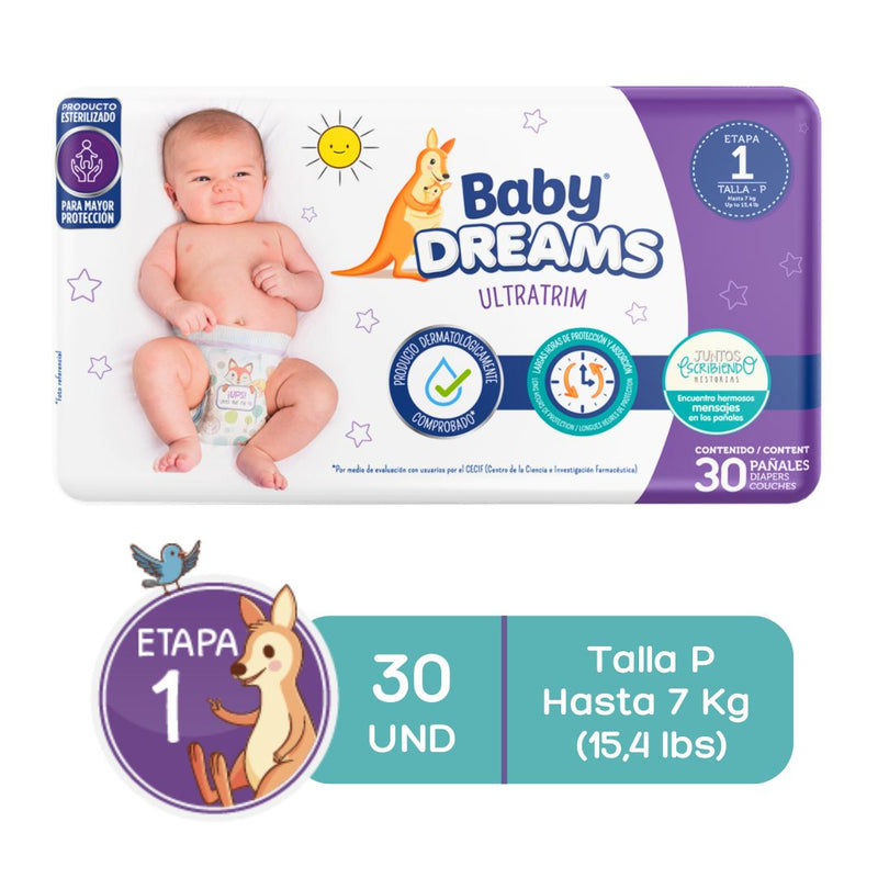 PAÑALES ULTRATRIM BABY DREAMS ETAPA 1 X30 UND