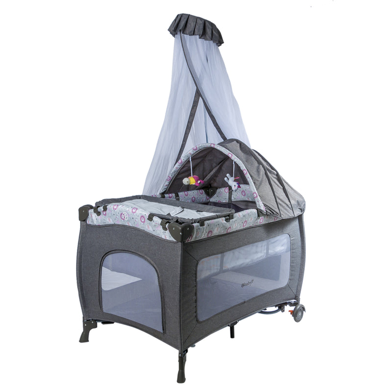 CUNA CORRAL MECEDORA SALLY EB716-3 OH EBABY GRIS - ROSADO