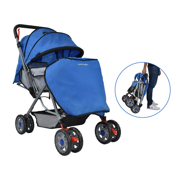 COCHE CUNA REVERSIBLE PASEADOR + BOLSO DALLAS AZUL HAPPY BABY