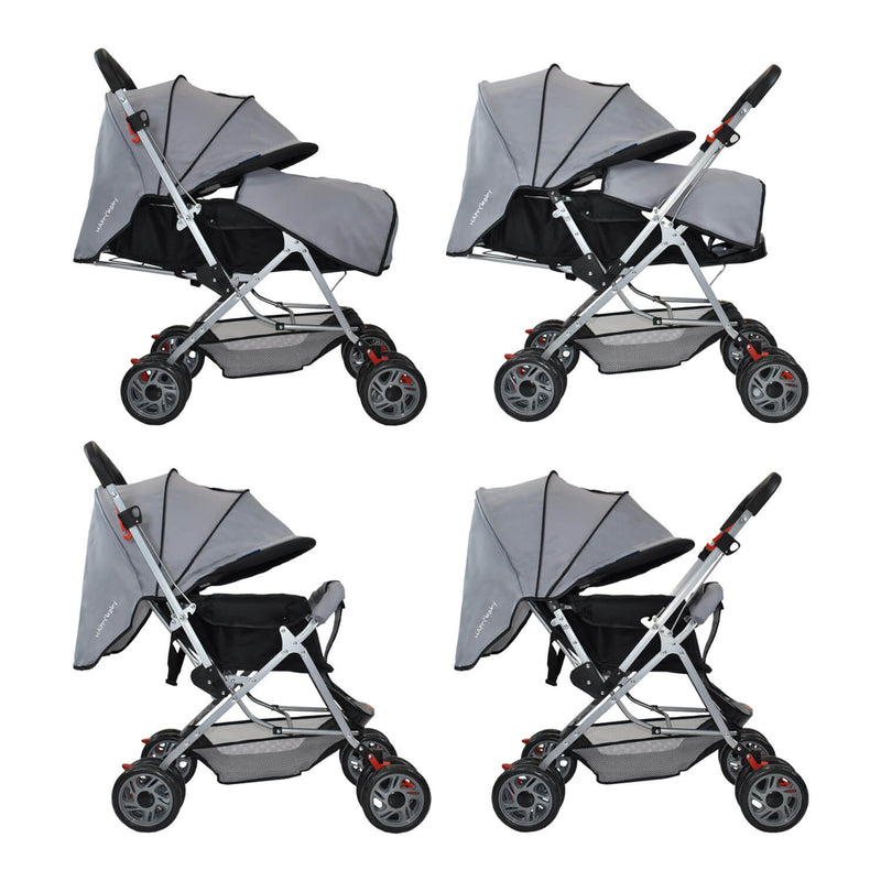 COCHE CUNA REVERSIBLE PASEADOR + BOLSO DALLAS GRIS HAPPY BABY