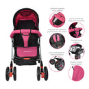 COCHE CUNA REVERSIBLE PASEADOR + BOLSO DALLAS ROSADO HAPPY BABY