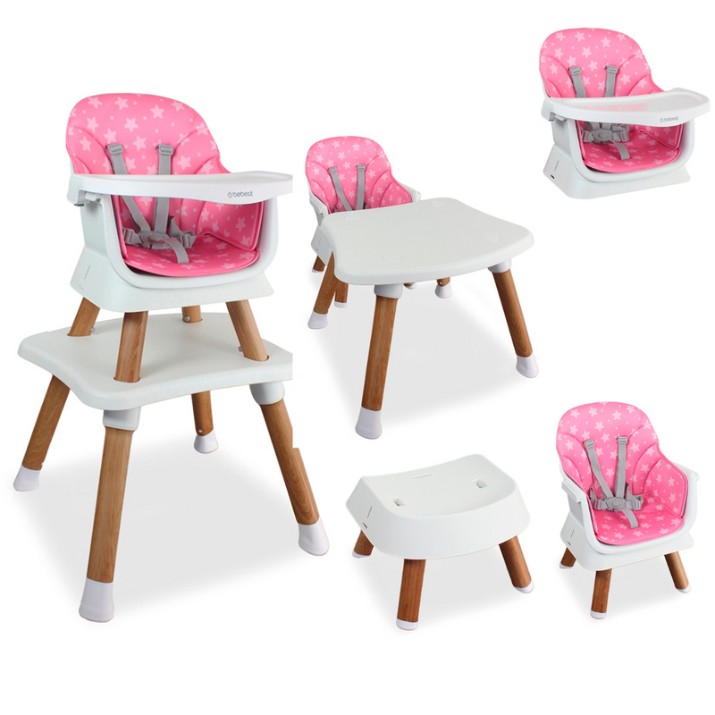 SILLA COMEDOR BABY ELITE DINNER 5 EN 1 1077 BEBESIT ROSADO-