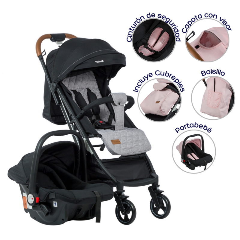COCHE MALETA CON PORTABEBÉ HAPPY TRAVEL EB198 NEGRO EBABY