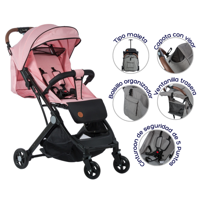 COCHE PASEADOR MALETA COMPACT EB195 ROSADO EBABY