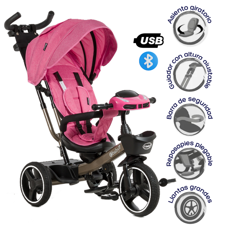 TRICICLO RECLINABLE DERIO EB365 EBABY ROSADO
