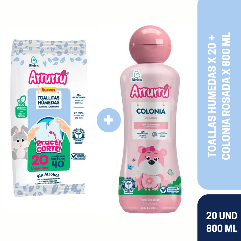 COLONIA ROSADA X 800 ML + TOALLAS SUAVIDAD Y HUMECTACIÓN AAB306 ARRURRÚ