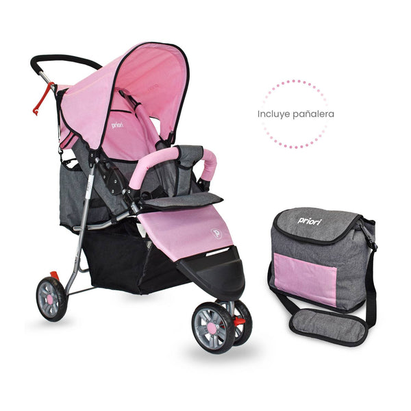 COCHE JOGGER + PAÑALERA MLN PRIORI ROSADO