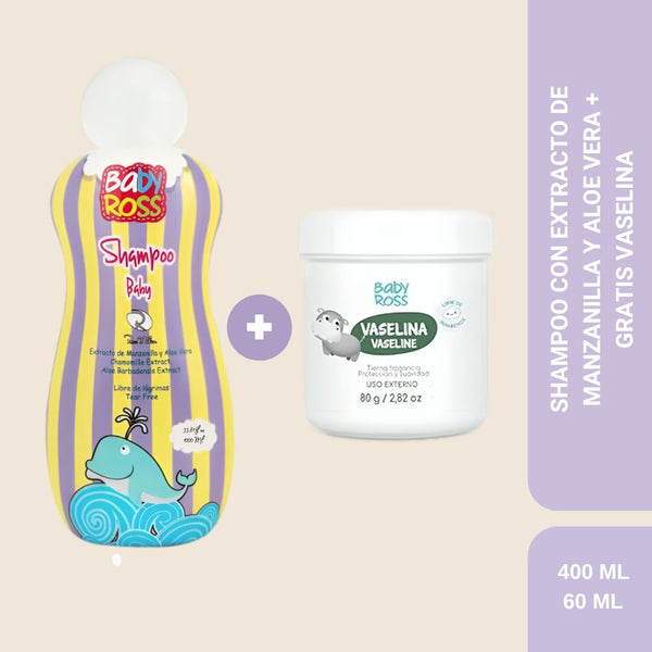 SHAMPOO CON EXTRACTO DE MANZANILLA Y ALOE VERA X1000 ML + GRATIS VASELINA X80 GR ROSS D' ELEN