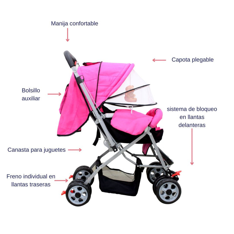 COCHE REVERSIBLE 8008-3 BABY KAYS FUCSIA