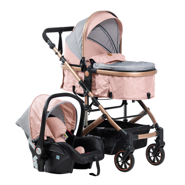 COCHE CUNA MOISES COMFORT + PORTABEBÉ EB147 EBABY ROSADO